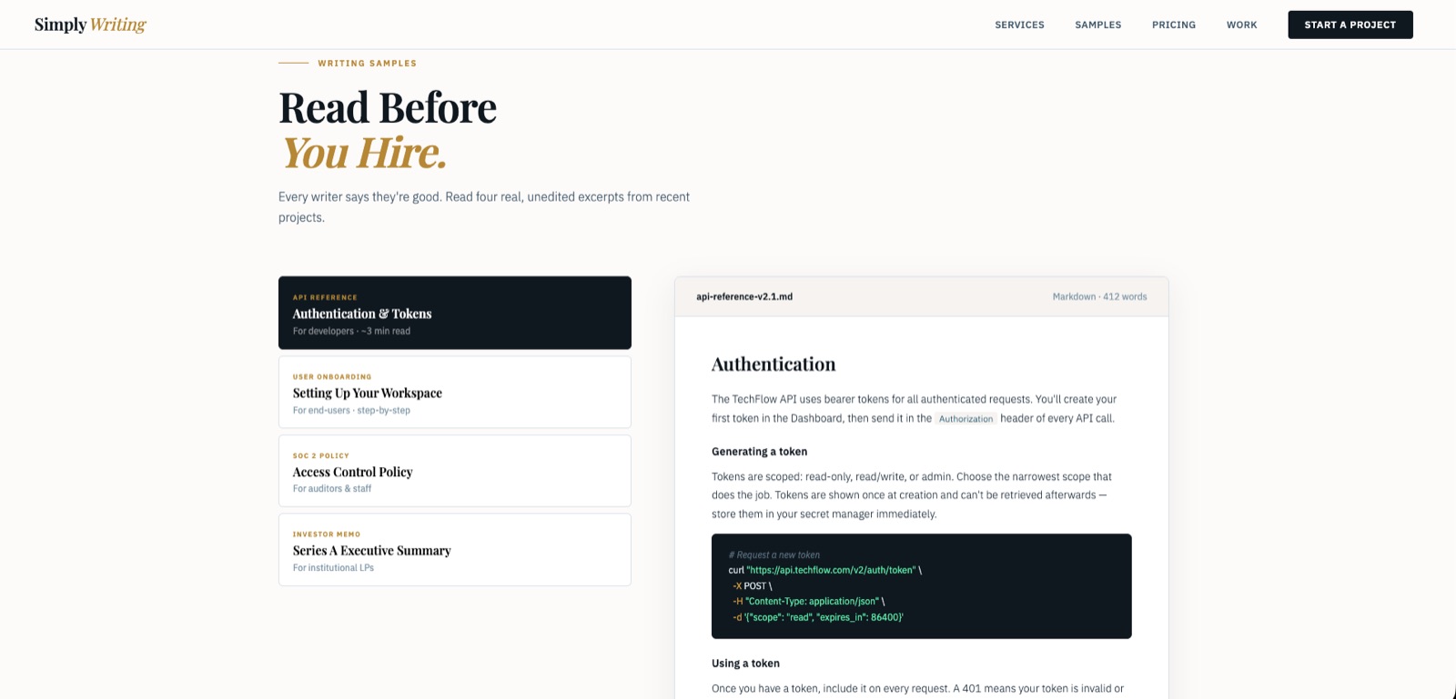 Writing samples section